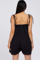 Black Shoulder Tie Ruffle Square Neck Maternity Romper