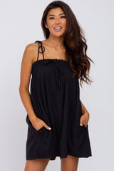 Black Shoulder Tie Ruffle Square Neck Maternity Romper