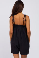 Black Shoulder Tie Ruffle Square Neck Romper