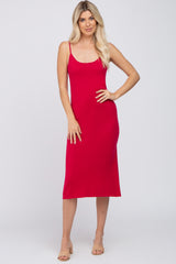 Red Scoop Back Sweater Midi Dress