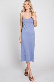 Periwinkle Scoop Back Sweater Midi Dress