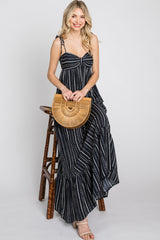 Black Printed Tie Strap Maxi Dress