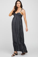 Black Printed Tie Strap Maternity Maxi Dress