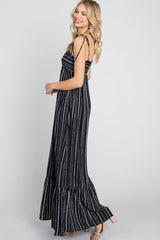 Black Printed Tie Strap Maxi Dress