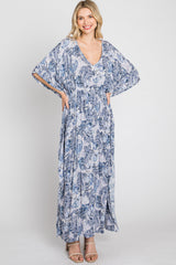 Navy Paisley Print Kaftan Maxi Dress