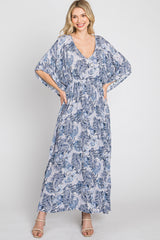 Navy Paisley Print Kaftan Maxi Dress