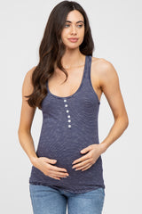 Navy Blue Striped Racerback Maternity Tank Top