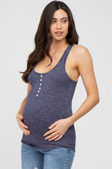 Navy Blue Striped Racerback Maternity Tank Top