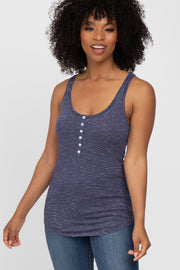 Navy Blue Striped Racerback Tank Top