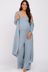 Heather Blue Sleeveless Jumpsuit Cardigan Maternity Set