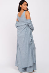 Heather Blue Sleeveless Jumpsuit Cardigan Maternity Set