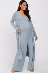 Heather Blue Sleeveless Jumpsuit Cardigan Maternity Set