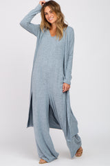 Heather Blue Sleeveless Jumpsuit Cardigan Maternity Set