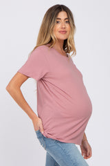 Mauve Oversized Short Sleeve Maternity Top