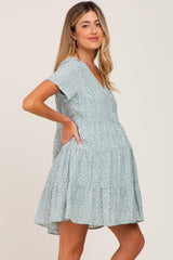 Sage Animal Print Button Down Tiered Maternity Dress