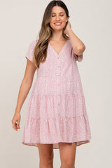 Mauve Animal Print Button Down Tiered Maternity Dress