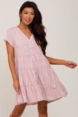 Mauve Animal Print Button Down Tiered Maternity Dress