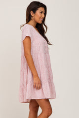 Mauve Animal Print Button Down Tiered Dress