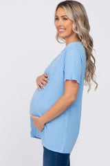 Light Blue Oversized Short Sleeve Maternity Top