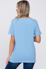 Light Blue Oversized Short Sleeve Maternity Top