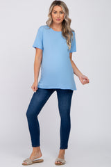 Light Blue Oversized Short Sleeve Maternity Top