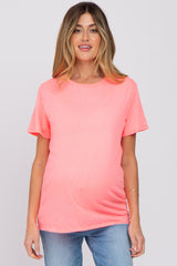 Neon Coral Oversized Short Sleeve Maternity Top