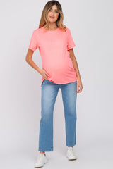 Neon Coral Oversized Short Sleeve Maternity Top