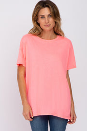 Neon Coral Oversized Short Sleeve Top