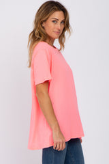 Neon Coral Oversized Short Sleeve Top