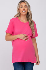 Fuchsia Oversized Short Sleeve Maternity Top