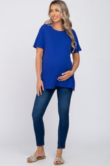 Royal Blue Oversized Short Sleeve Maternity Top