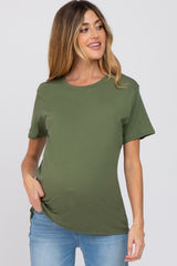 Olive Oversized Short Sleeve Maternity Top