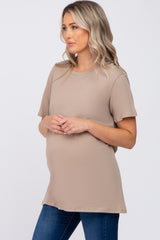 Mocha Oversized Short Sleeve Maternity Top