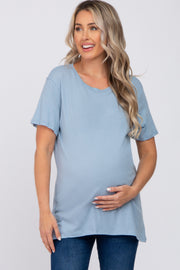 Slate Blue Oversized Short Sleeve Maternity Top