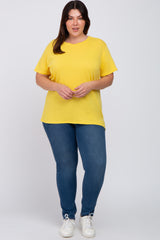 Yellow Solid Short Sleeve Plus Top