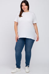 White Solid Short Sleeve Plus Top