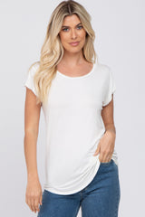 White Solid Short Sleeve Curved Hem Top