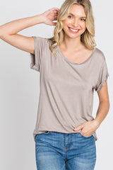 Taupe Solid Short Sleeve Curved Hem Top