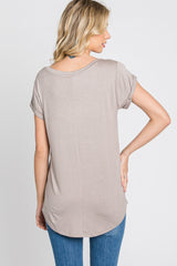 Taupe Solid Short Sleeve Curved Hem Top