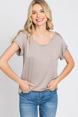 Taupe Solid Short Sleeve Curved Hem Top