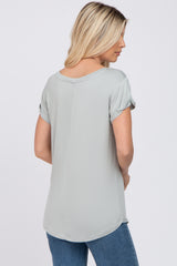 Dusty Blue Solid Short Sleeve Curved Hem Top