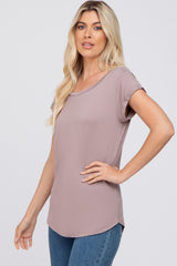 Mauve Solid Short Sleeve Curved Hem Top