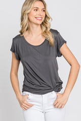 Charcoal Solid Short Sleeve Curved Hem Top