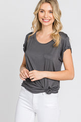 Charcoal Solid Short Sleeve Curved Hem Top