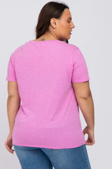 Pink Heathered Short Sleeve Plus Top