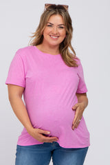 Pink Heathered Short Sleeve Plus Maternity Top