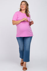 Pink Heathered Short Sleeve Plus Maternity Top