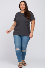 Charcoal Heathered Short Sleeve Plus Top