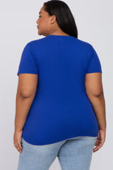 Royal Blue Solid Short Sleeve Plus Maternity Top