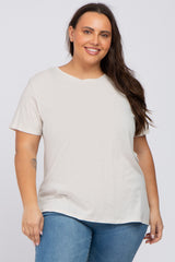 Beige Solid Short Sleeve Plus Maternity Top